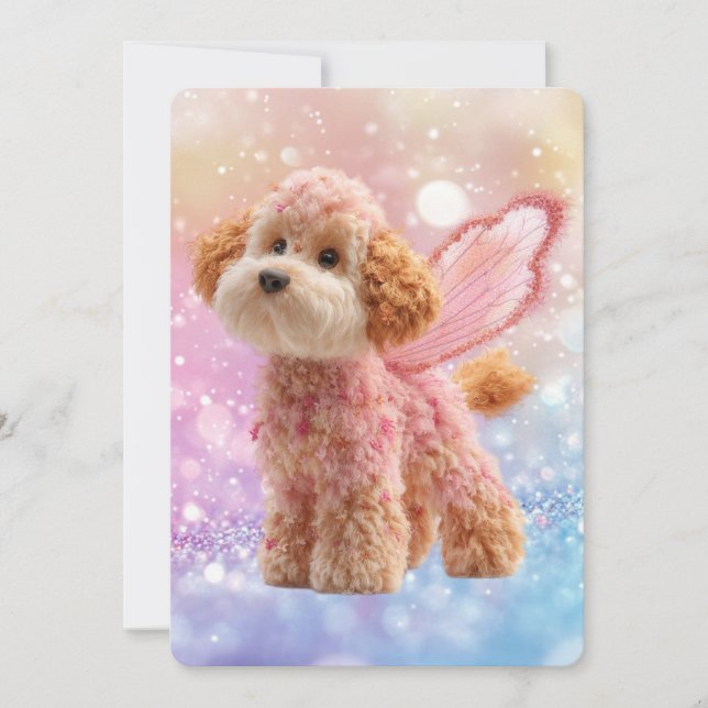 Convites Cavapoo Cavoodle Angel Fairy Birthday (Frente)
