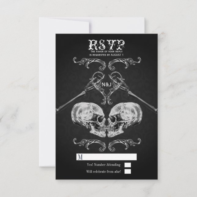 Convites Caveira Apaixonada Antiga Crânios Góticos Casament (Frente)