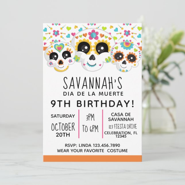 Convites Caveira de Açúcar Dia de La Morte Aniversário de H (Em pé/Frente)