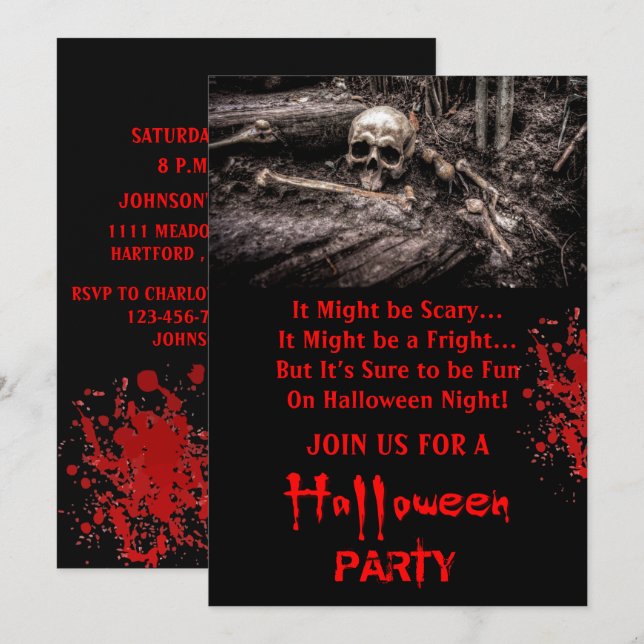 Convites Caveira e Festa de Halloween dos Ossos  (Frente/Verso)