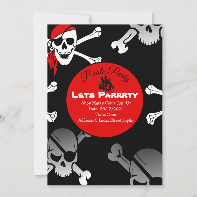 Convites Caveira e ossos pirata (Frente)