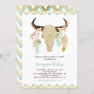 Convites Caveira Floral Tribal e Penas Doce Dezesseis