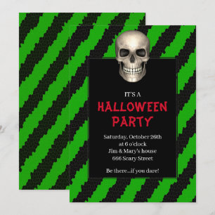 Convites Caveira Gótica com Faixa Verde Festa de Halloween