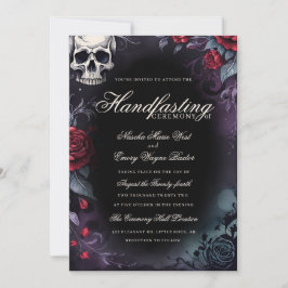 Convites Caveira Gótica & Rosas Roxas e Pretas Handfasting