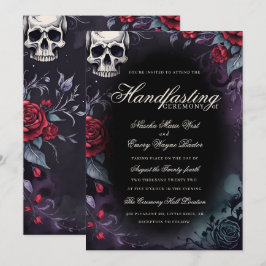 Convites Caveira Gótica & Rosas Roxas e Pretas Handfasting