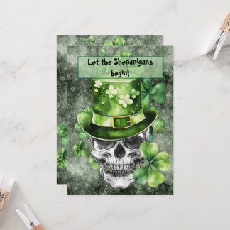 Convites Caveira Vívida com Ilustração de Chapéu Verde