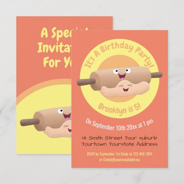 Convites Cavilha rolante e cartoon para pastelaria, de mass (Frente/Verso)