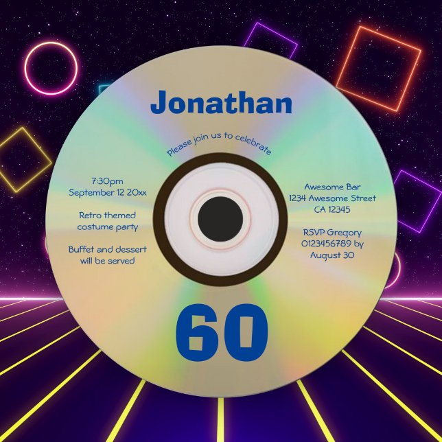 Convites CD Faux da 60ª Festa de aniversário Música retrora (Criador carregado)