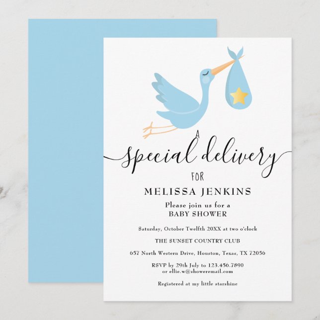 Convites Cegonha de Entrega Especial Estrela Baby Shower Sp (Frente/Verso)