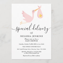 Convites Cegonha de Entrega Especial Rosa Sprinkle Chamada 