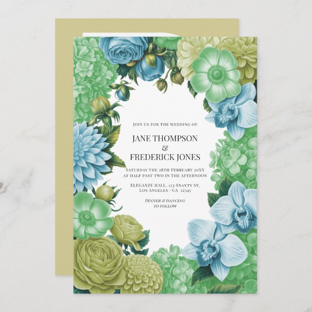 Convites Celadon Mist, Soft Fern & Porcelain Blue Wedding (Frente/Verso)
