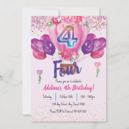 Convites Celebração a rosa: Confetti Balão 4.º Aniversário