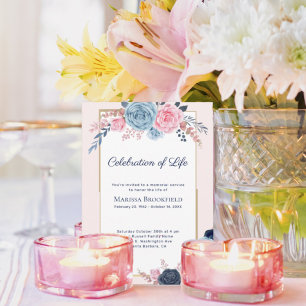 Convites Celebração Azul Blush Dusty da Vida Floral