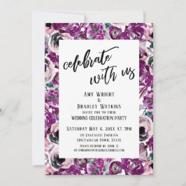 Convites Celebração Casual com Flores de Aquarela Rosa-Usa