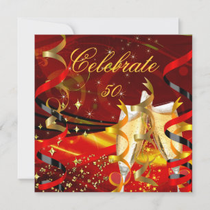 Convites Celebração Champanhe Abstrato Vermelho Dourado Fes