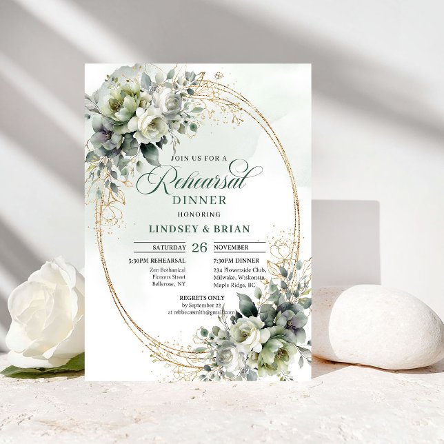 Convites Celebração Chic Jantar de Ensaios Boho Verdura (Chic Celebration Rehearsal Dinner Boho Greenery Gold)