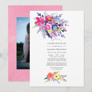 Convites Celebração Colorida de Vida com Florais em Aquarel
