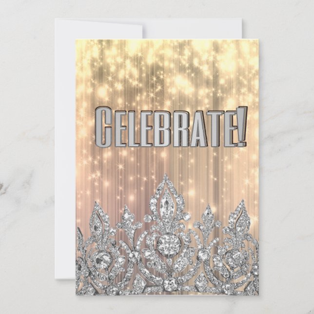 Convites Celebração Coroa Princesa Dourada e Prata (Frente)