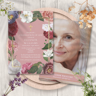 Convites Celebração Cristã da Vida Foto Floral Rosa