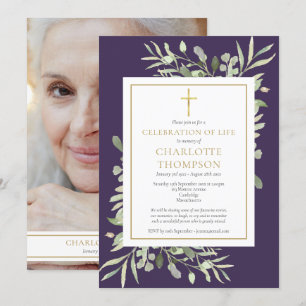 Convites Celebração Cristã Roxa da Vida Funeral Foto