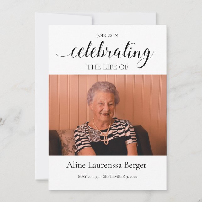 Convites Celebração da Caligrafia Negra de Foto da Vida (Frente)