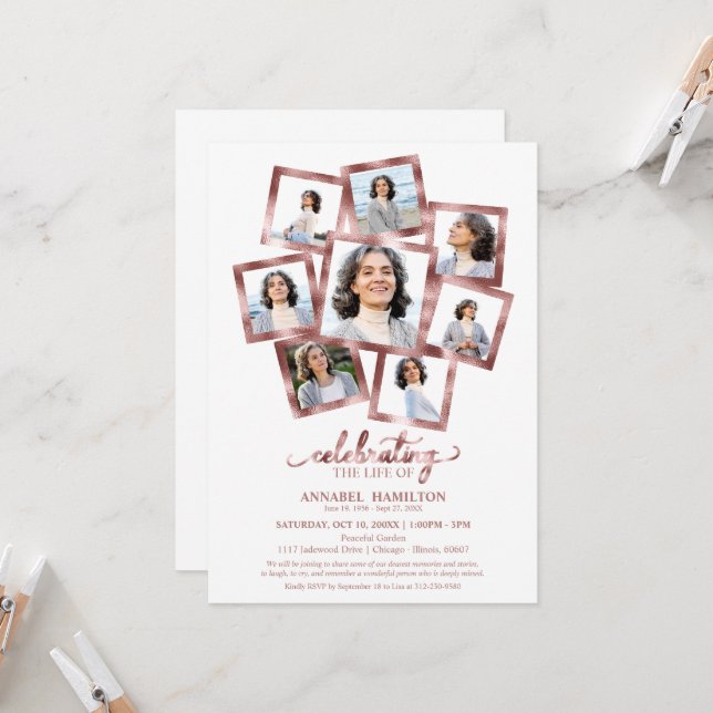 Convites Celebração da Colagem de Fotos do Funeral Life (Frente/Verso In Situ)