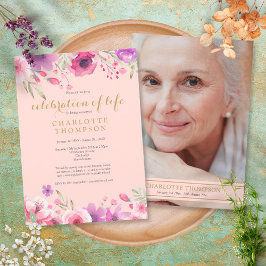 Convites Celebração da Dourada Foto Floral Rosa Blush