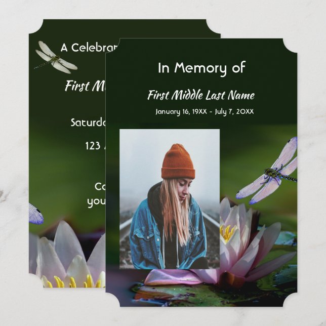 Convites Celebração da Dragonfly Service Lotus Flower (Frente/Verso)