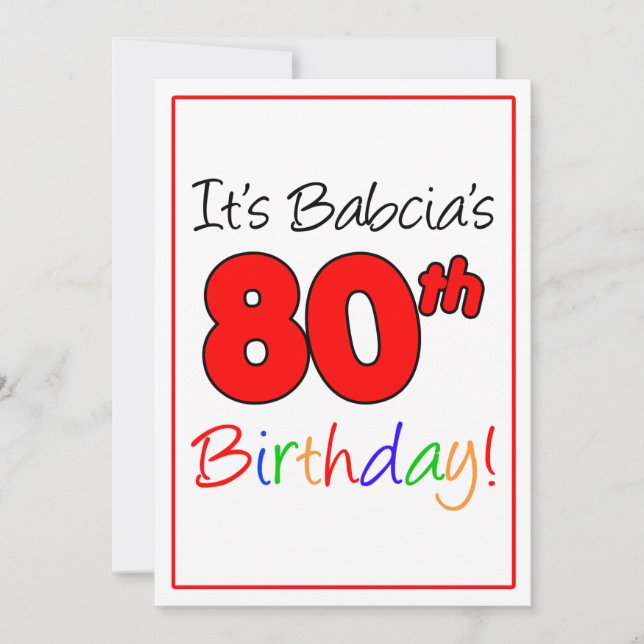 Convites Celebração da Festa de aniversário 80 de Babcia (Frente)