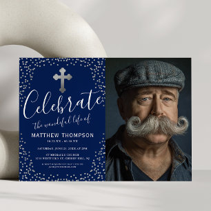 Convites Celebração da Foto de Prata Azul