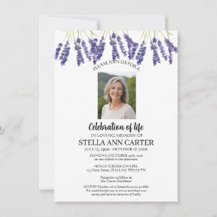 Convites Celebração da Foto de Vida Lavanda Funeral
