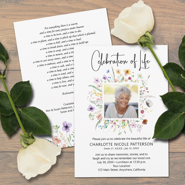 Convites Celebração da Foto do Funeral da Vida  (Loved one's photo on Celebration of Life funeral invitations, PRINTED and/or INSTANT DOWNLOAD)