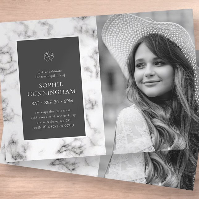 Convites Celebração da Foto Marble Elegante Moderna da Vida (Criador carregado)