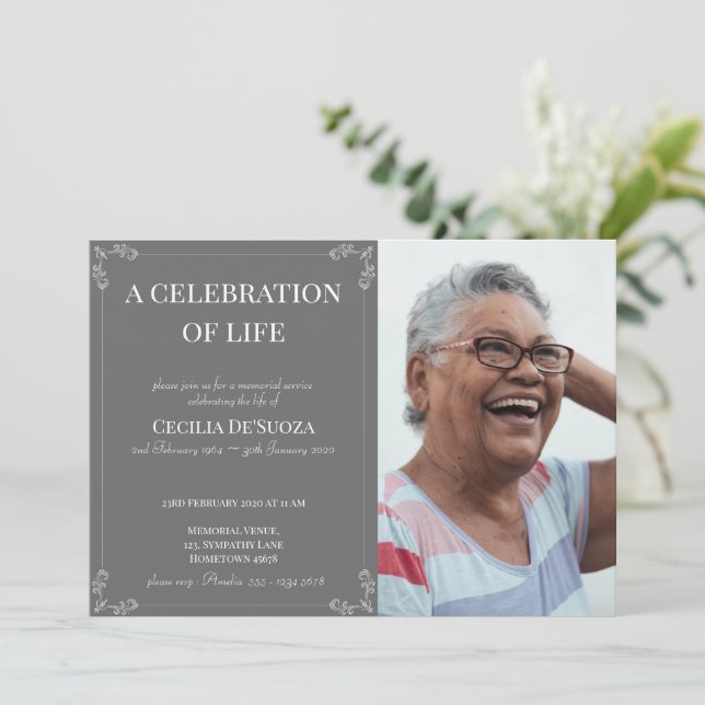 Convites Celebração da Foto Personalizada do Funeral Elegan (Em pé/Frente)
