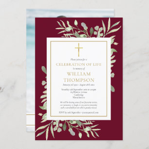 Convites Celebração da Life Funeral Foliage Burgundy Foto