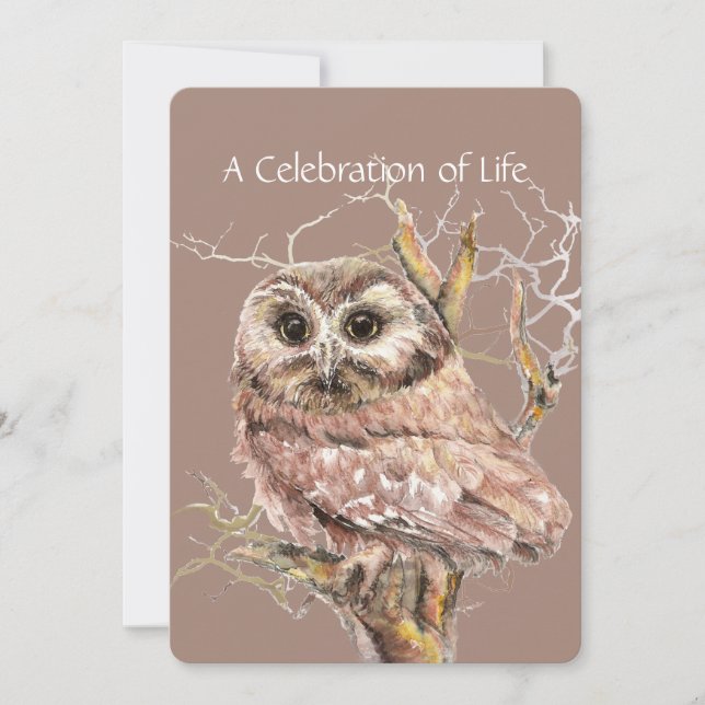 Convites Celebração da Life Service Owl Bird Watercolor (Frente)