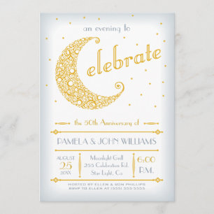 Convites Celebração da Lua Dourada Elegante