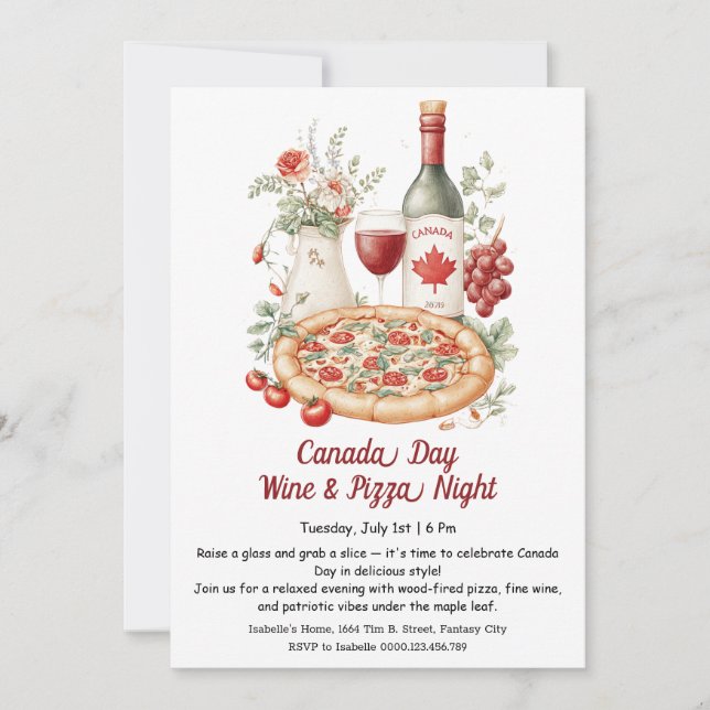 Convites Celebração da Noite de Vinho e Pizza | Dia do Cana (Frente)