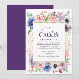 Convites Celebração da Páscoa no Jardim Floral Roxo