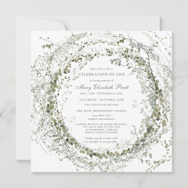 Convites Celebração da Praça Botânica da Foto Funeral da Vi (Frente)