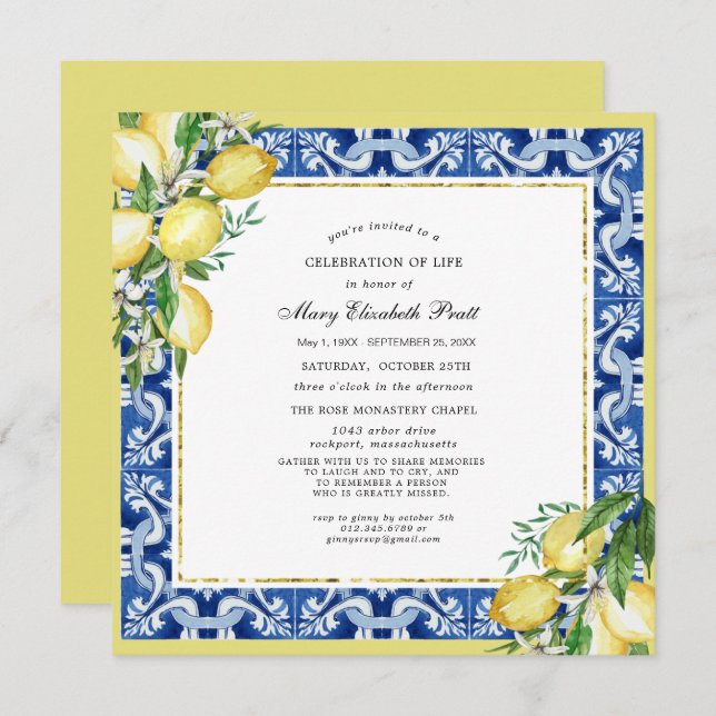 Convites Celebração da Praça Lemon do Serviço de Memória da (Frente/Verso)