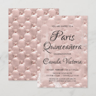 Convites Celebração da Quinceañera Dourada Paris Rosa Ro