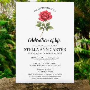 Convites Celebração da Rosa Vermelha Floral Funeral da Vida