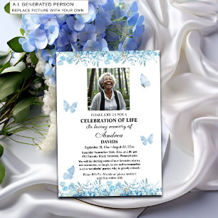 Convites Celebração Da Vida 1 Foto Funeral Floral Azul