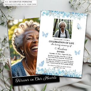 Convites Celebração Da Vida 2 Fotos Funeral Floral Azul