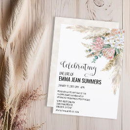 Convites Celebração da Vida Boho Floral Grama Pampas