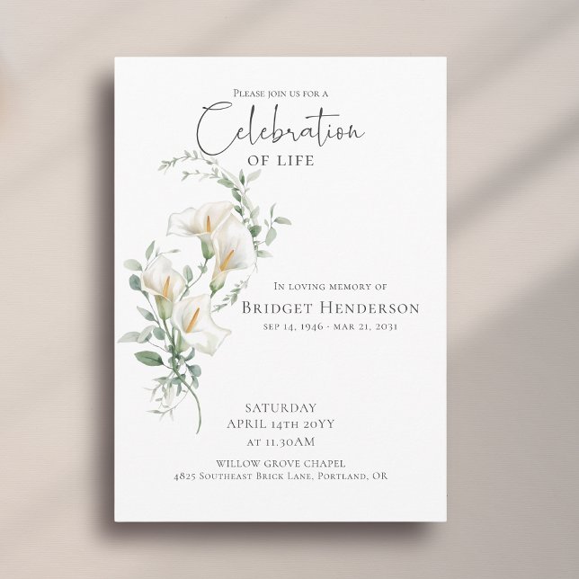 Convites Celebração da Vida Calla Lily Funeral Memorial (Criador carregado)