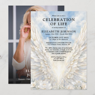 Convites Celebração da Vida com Asas de Anjo Funeral Foto