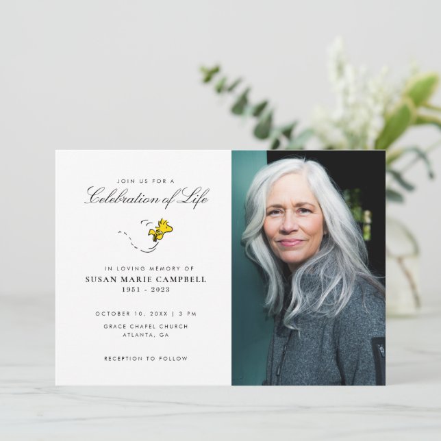 Convites Celebração da Vida com Esnoopia e Woodstock com Fo (Em pé/Frente)