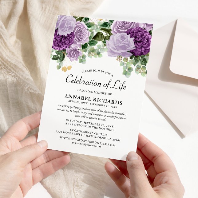 Convites Celebração da Vida com Florais Roxos em Aquarela (Criador carregado)